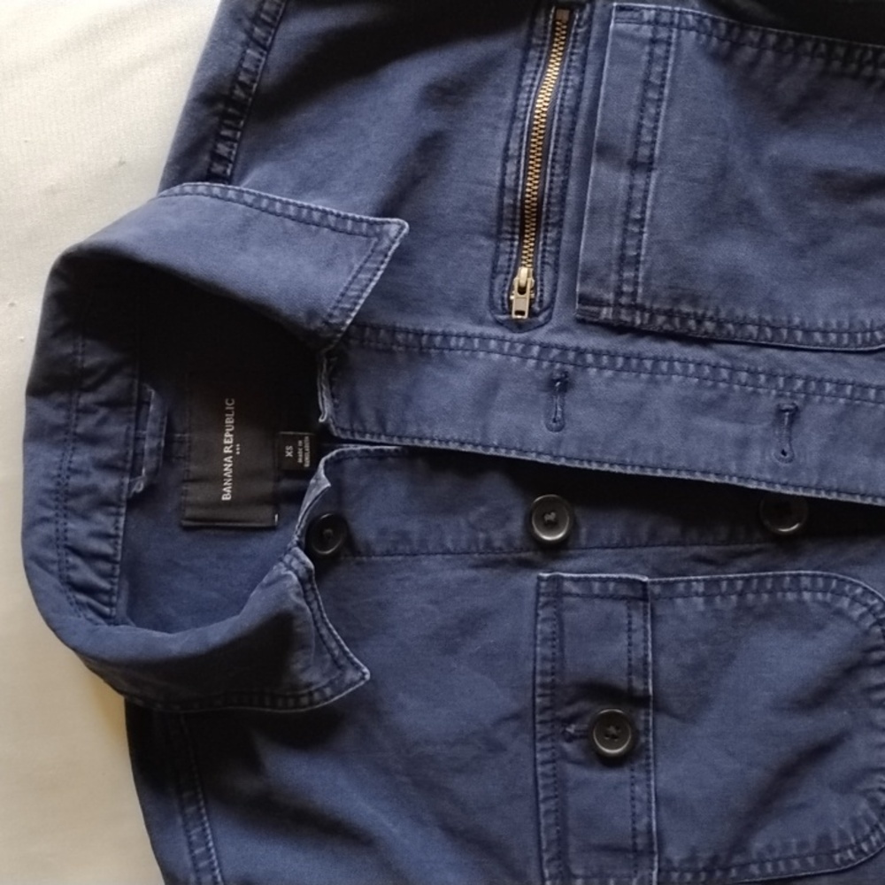 Banana Republic 98% Cotton Button-Up Utility Ankle Jumpsuit XS Navy Pockets - Picture 3 of 11